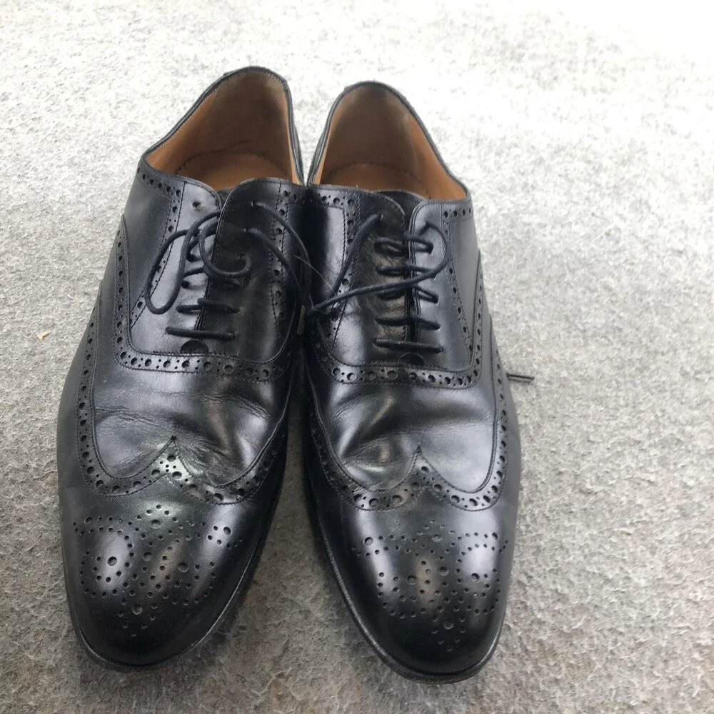 Brooks Brothers Dress Shoes Mens 11 Black Leather Wingtip Oxford Lace Up Italy